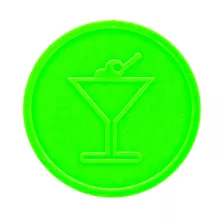 Jeton en plastique vert fluo gravé en stock avec verre à cocktail