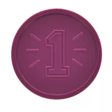 Gettone in plastica viola scuro da stock con inciso il numero 1