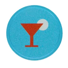 Transparente Plastikpfandmarke auf Lager bedruckt mit einem Cocktailglas