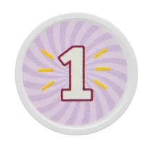 White Plastic Token in Stock with printed number 1 design