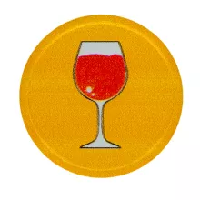 Transparente Plastikpfandmarke auf Lager bedruckt mit einem Weinglas