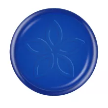 Transparante blauwe plastic munt in voorraad gegraveerd met bloem