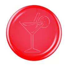 Transparente rosafarbene Plastikpfandmarke auf Lager mit geprägtem Cocktailglas