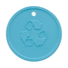 Embossed Recycled Plastic Token with piercing in pastel blue