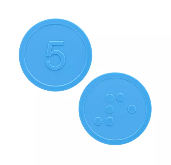 Light blue Plastic Braille Tokens embossed with standard design
