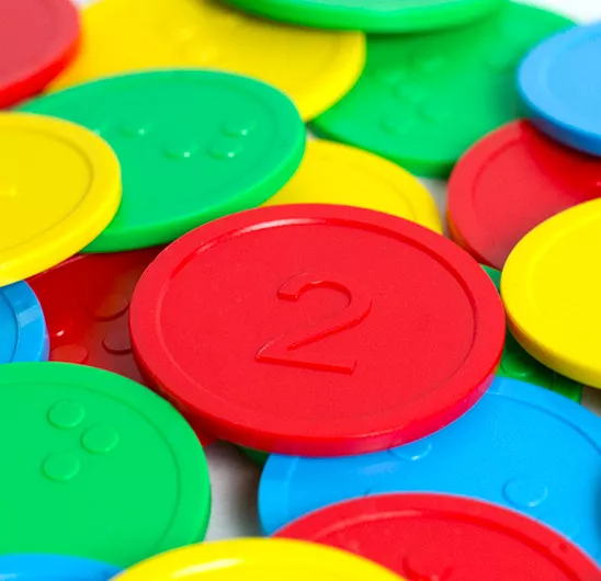 Plastic Braille Tokens embossed with standard designs