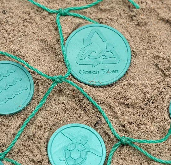 Personalized Drink and Meal Tokens made from recycled fishing nets