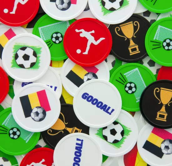 Pre-printed Plastic Tokens with football designs
